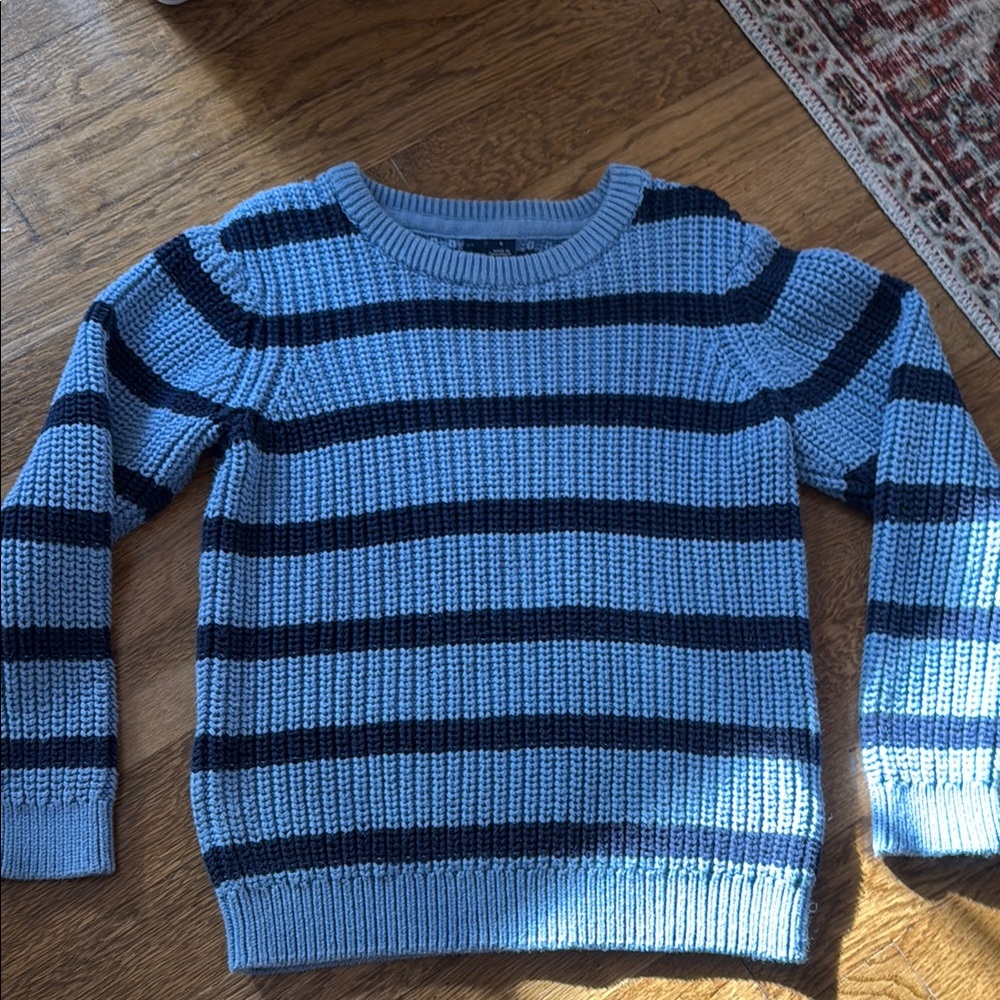 Janie and Jack Navy and Light Blue Striped Crewneck Sweater